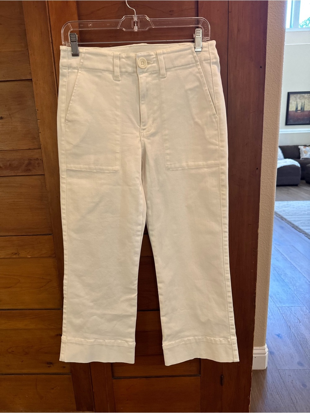 Cabi Lido White Cropped Wide Leg Utility Pants Denim Size 2 Style 5690